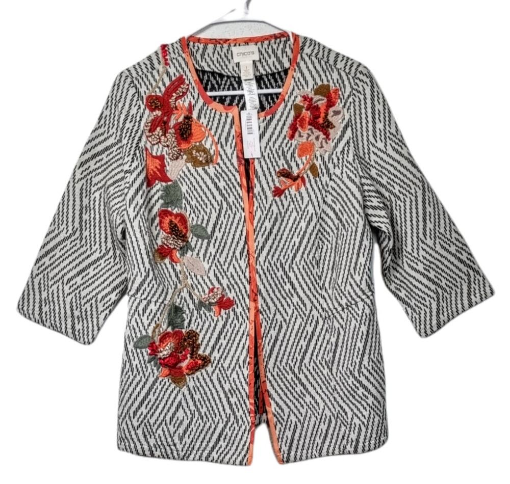 Chico's Artisan Applique Jacket Size 1 Medium NEW